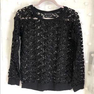 KNIT Lace Long Sleeve Top Black INC 100% Cotton